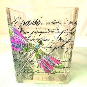 Teleflora Mother's Day Dragonfly & Floral Script Glass Cube Vase 5"